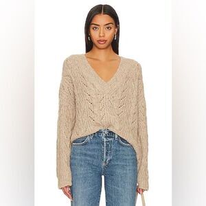 Bailey 44 Cable Knit Pullover Knit Sweater Cropped Silk Cotton Blend Tan Sz M